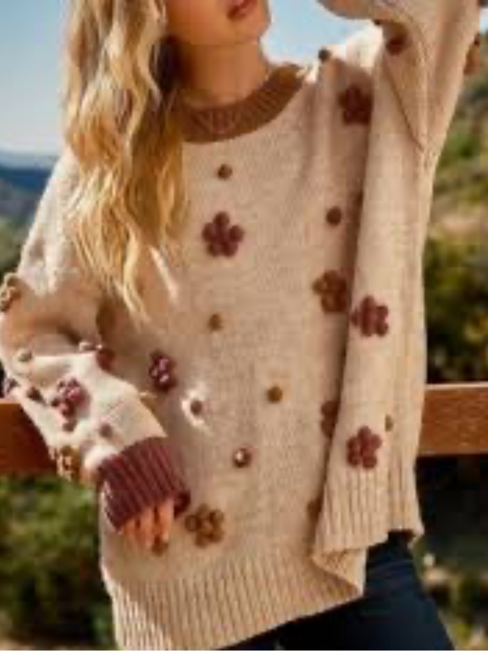 Andthewhy and the why Floral Charm 3-D Knit oversized Sweater bobble popcorn 3-D